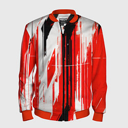 Бомбер мужской Вертикальные чёрно-белые линии на красном фоне, цвет: 3D-красный