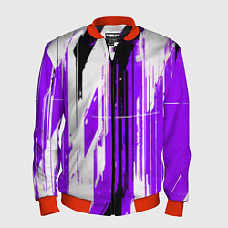 Бомбер мужской Вертикальные чёрно-белые линии на фиолетовом фоне, цвет: 3D-красный