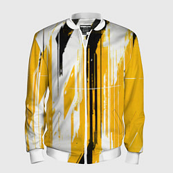 Бомбер мужской Вертикальные чёрно-белые линии на жёлтом фоне, цвет: 3D-белый