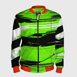 Мужской бомбер Горизонтальные чёрно-белые линии на зелёном фоне