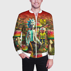 Бомбер мужской Рик и Морти заблудились в мухоморном поле, цвет: 3D-белый — фото 2