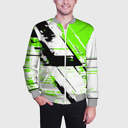 Бомбер мужской Diagonal black and green stripes on a white backgr, цвет: 3D-меланж — фото 2