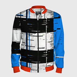 Мужской бомбер Синие и чёрные полосы на белом фоне