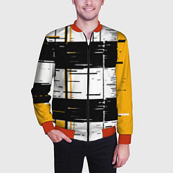 Бомбер мужской Жёлтые и чёрные полосы на белом фоне, цвет: 3D-красный — фото 2