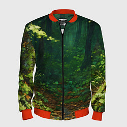 Бомбер мужской Зелёный летний лес, цвет: 3D-красный