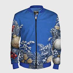 Бомбер мужской Новогодние веточки, цвет: 3D-синий