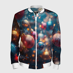 Мужской бомбер Красные и синие шары на фоне елки