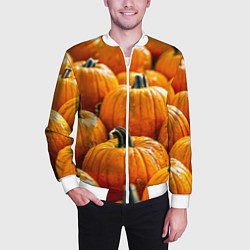 Бомбер мужской Много тыкв, цвет: 3D-белый — фото 2