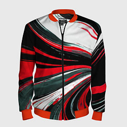 Мужской бомбер Волнистые чёрно-красные линии на белом фоне