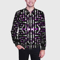 Бомбер мужской Чёрно-фиолетовые диагональные полосы на белом фоне, цвет: 3D-черный — фото 2
