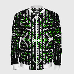 Мужской бомбер Чёрно-зелёный диагональные полосы на белом фоне