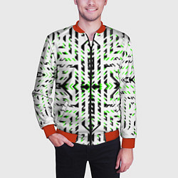 Бомбер мужской Чёрно-зелёный диагональные полосы на белом фоне, цвет: 3D-красный — фото 2