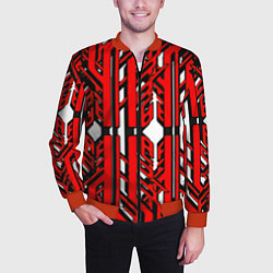 Бомбер мужской Чёрно-красные техно полосы на белом фоне, цвет: 3D-красный — фото 2