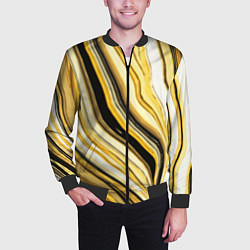 Бомбер мужской Волнистые вертикальные чёрно-жёлтые полосы, цвет: 3D-черный — фото 2