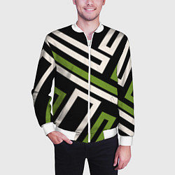 Бомбер мужской Прямоугольники по диагонали-зеленый, черный, цвет: 3D-белый — фото 2