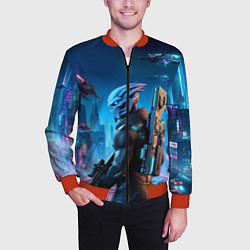 Бомбер мужской Mass Effect - neon glow fantastic, цвет: 3D-красный — фото 2