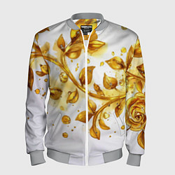 Мужской бомбер Золотые листья на белом