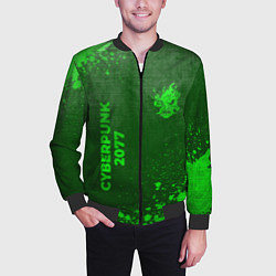 Бомбер мужской Cyberpunk 2077 - green gradient вертикально, цвет: 3D-черный — фото 2