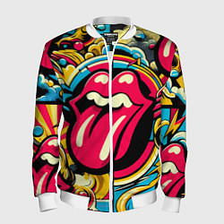 Бомбер мужской Rolling Stones logo - pop art pattern, цвет: 3D-белый