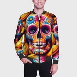 Бомбер мужской Цветочный череп среди бананов - нейроарт, цвет: 3D-черный — фото 2