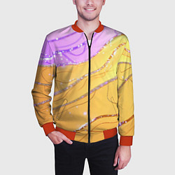 Бомбер мужской Фиолетово-золотая текстура с блестяшками, цвет: 3D-красный — фото 2
