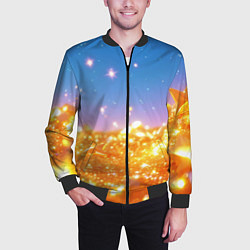 Бомбер мужской Золотые шарики на голубом фоне, цвет: 3D-черный — фото 2