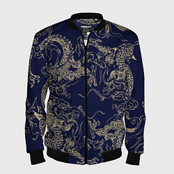 Бомбер мужской Золотые драконы на синем, цвет: 3D-черный
