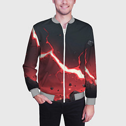 Бомбер мужской Красная молния на черной текстуре, цвет: 3D-меланж — фото 2