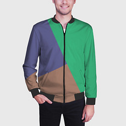 Бомбер мужской Триада зелёный фиолетовый и коричневый геометричны, цвет: 3D-черный — фото 2
