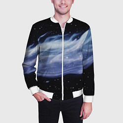 Бомбер мужской Синяя волна в космосе - текстура, цвет: 3D-белый — фото 2