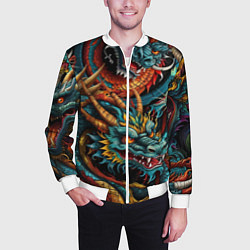 Бомбер мужской Татуировка дракона ирезуми, цвет: 3D-белый — фото 2