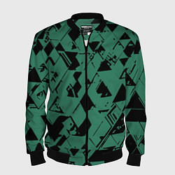 Мужской бомбер Зелёный с чёрным абстракция треугольники