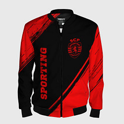 Бомбер мужской Sporting - red gradient вертикально, цвет: 3D-черный