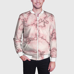 Бомбер мужской Розовая абстракция с мраморной текстурой и блеском, цвет: 3D-белый — фото 2
