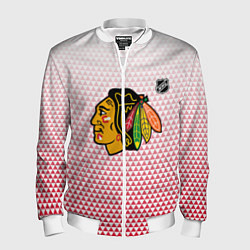 Бомбер мужской Чикаго Блэкхокс - красные треугольники с градиенто, цвет: 3D-белый