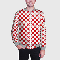 Бомбер мужской Красно белый узор в клетку и горох, цвет: 3D-меланж — фото 2