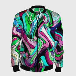 Мужской бомбер Зелёно-розовый искажённая абстракция