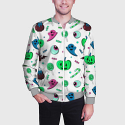 Бомбер мужской Halloween light green pumpkin - паттерн, цвет: 3D-меланж — фото 2