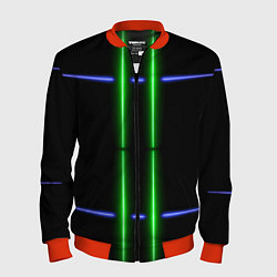 Мужской бомбер Neon black light blue green line