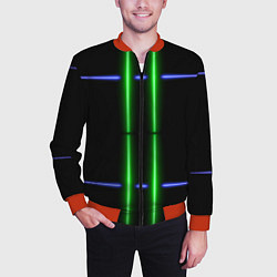 Бомбер мужской Neon black light blue green line, цвет: 3D-красный — фото 2