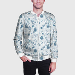 Бомбер мужской Мемфис синий с серым клетчатый геометрический узор, цвет: 3D-белый — фото 2