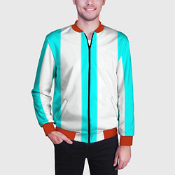 Бомбер мужской Color light blue white lines, цвет: 3D-красный — фото 2