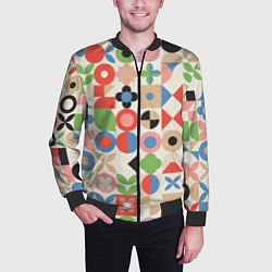 Бомбер мужской Геометрический узор с цветочными элементами - ретр, цвет: 3D-черный — фото 2