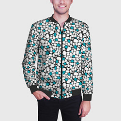 Бомбер мужской Мелкий синий белый мозаичный узор на черном, цвет: 3D-черный — фото 2