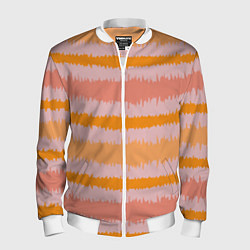 Бомбер мужской Полосы зигзагообразные оранжево-розовые, цвет: 3D-белый
