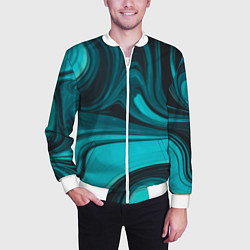 Бомбер мужской Мраморный малахитовый узор из изумрудных разводов, цвет: 3D-белый — фото 2