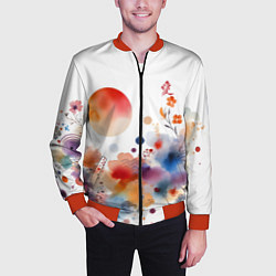 Бомбер мужской Иероглиф любовь в цветочном паттерне, цвет: 3D-красный — фото 2