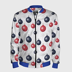 Бомбер мужской Синие и красные новогодние шары со снежинками, цвет: 3D-синий
