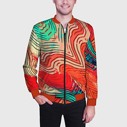 Бомбер мужской Красно-зелёный полосатая абстракция, цвет: 3D-красный — фото 2