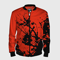 Бомбер мужской Взрыв чёрной краски на красно-оранжевом, цвет: 3D-черный